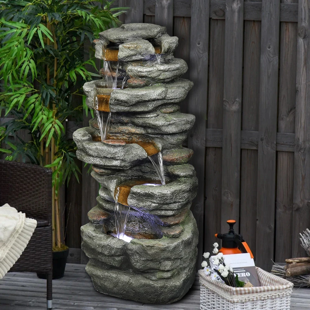 tiered bird bath with multiple birds drinking