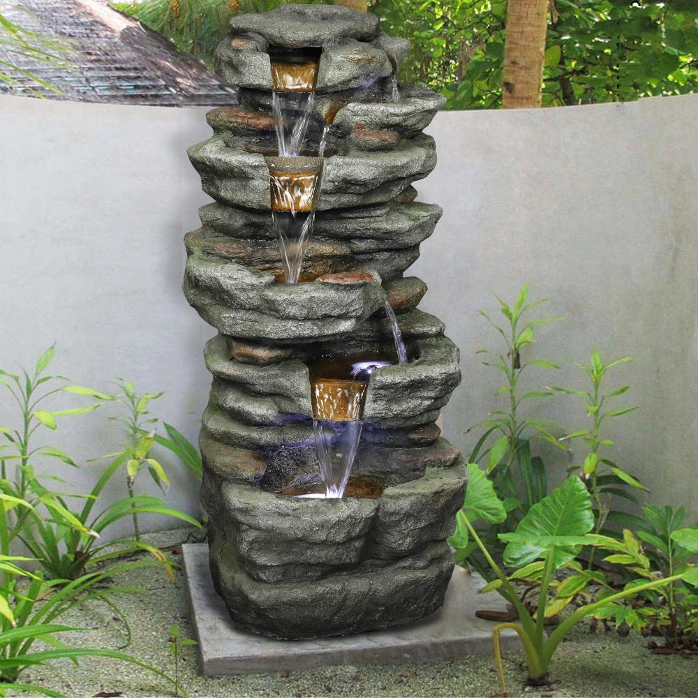 tiered outdoor fountain comparison chart with price tags