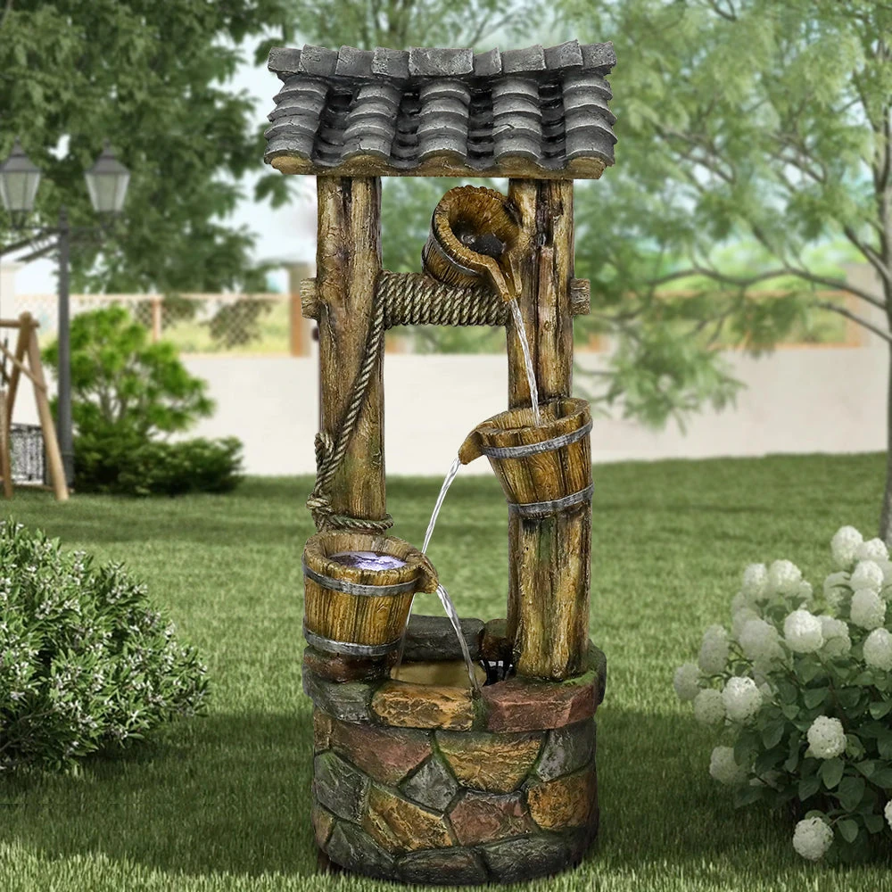 outdoor bear water fountains - black bear log stack outdoor fountain
