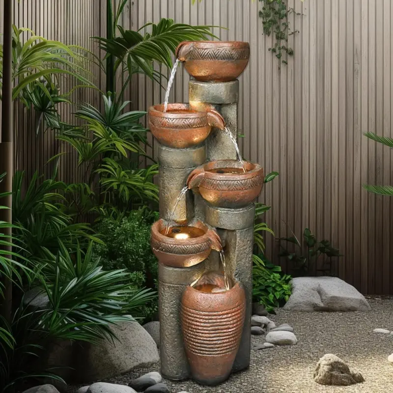 39.7''H 5-Tiered Garden Outdoor Fountain with Warm LED Light