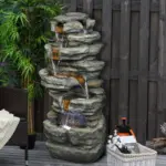 32.6"H-Simulation Slate Stone Garden Outdoor Fountain with LED Lights