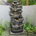 32.6"H-Simulation Slate Stone Garden Outdoor Fountain with LED Lights
