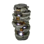 32.6"H-Simulation Slate Stone Garden Outdoor Fountain with LED Lights