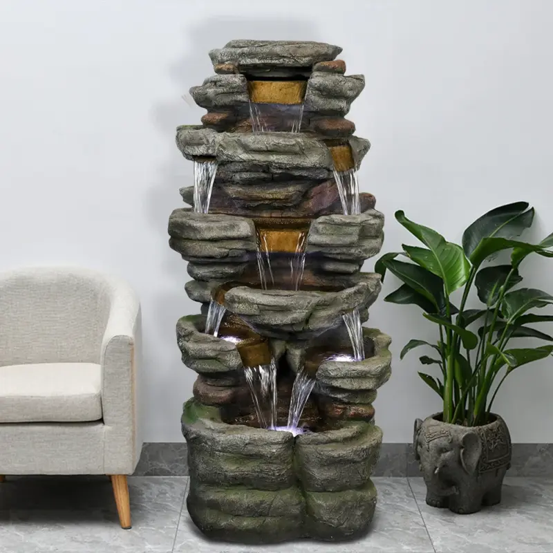 47.2"H Stacked Shale Garden Outdoor Fountain with LED Light
