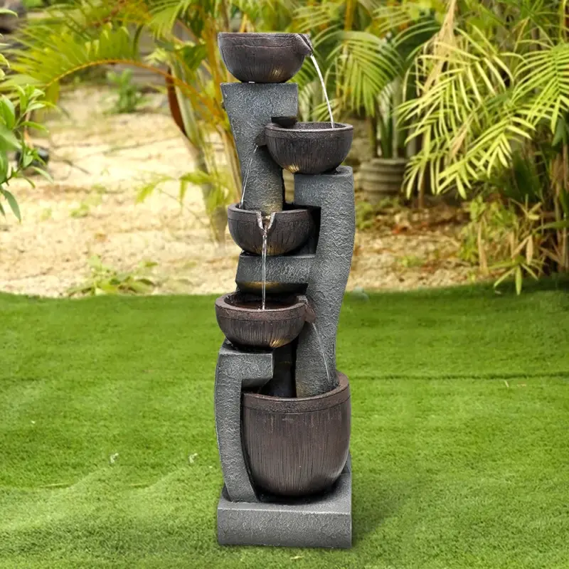 43.7"H-5-Tier Outdoor Water Fountain with LED Lights