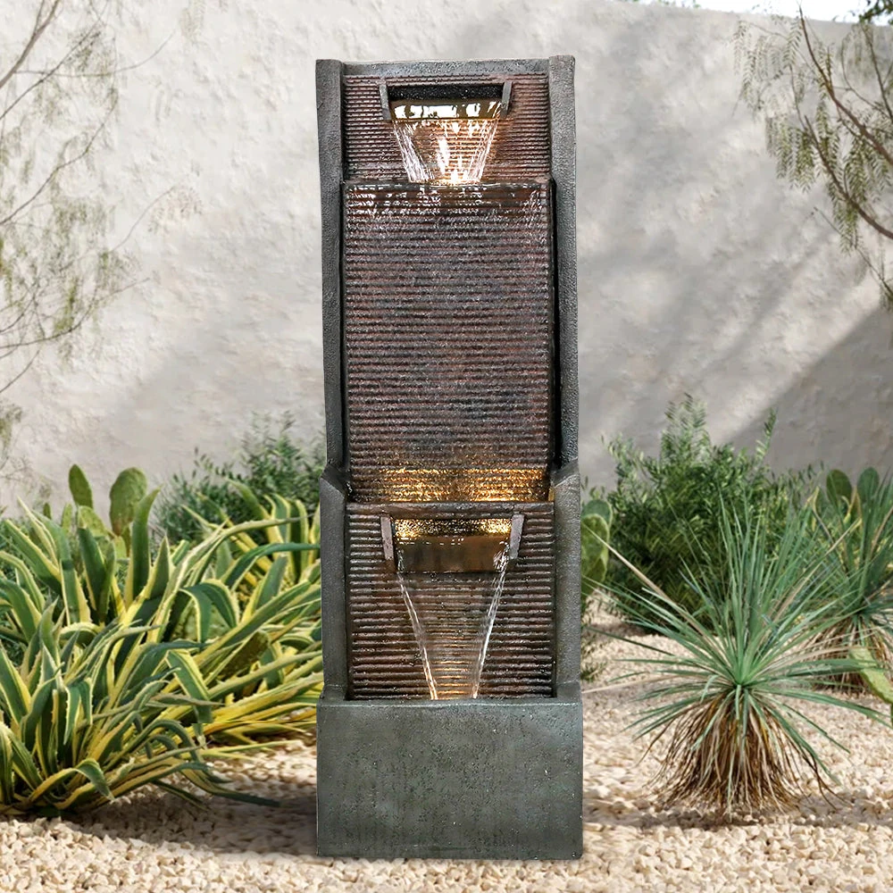 product_image_1765392184 39.3"H-Modern Garden Outdoor Fountain with LED Lights