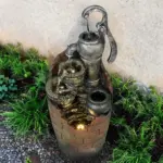 32.6''H 3-Tier Retro Barrel Outdoor Fountain with LED Lights