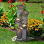 39"H- Tiered Pots Garden Outdoor Fountain with Warm LED Lights