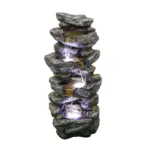40in 4-Tiered Rock Outdoor Fountain with White LED Lights