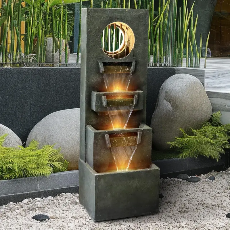 39.3"H-4-tier Designed Outdoor Fountain with LED Lights