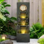 39.3"H-4-tier Designed Outdoor Fountain with LED Lights