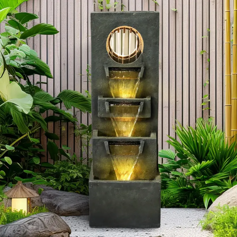 39.3"H-4-tier Designed Outdoor Fountain with LED Lights
