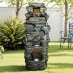 79" High Multi-Tiers Cascading Rock Outdoor Water Fountain with LED Lights