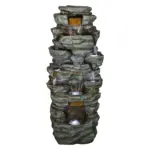 79" High Multi-Tiers Cascading Rock Outdoor Water Fountain with LED Lights