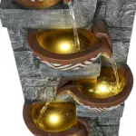 56.6in High Outdoor Indoor Water Fountain, 6-Tiered Poly-Resin Waterfall Fountain with LED Lights