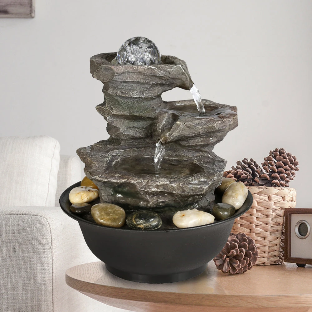 product_image_1765563006 4-Tiered Cascading Resin-Tabletop Indoor Fountain with Glass Ball