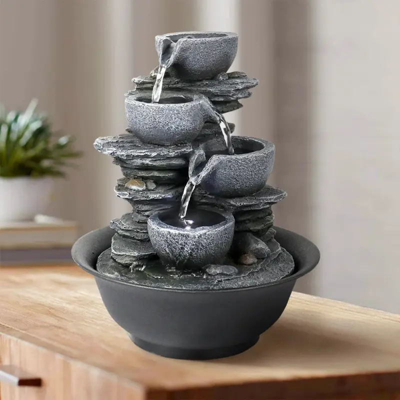 Indoor Tiered Cascading Bowl Fountain- Realistic Rock Design,Perfect for Any Indoor Space