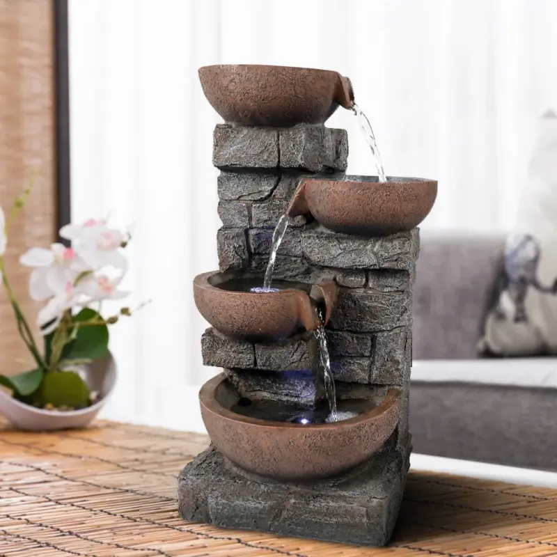 4-Tiered Resin Bowl Indoor Tabletop Fountain with LED Light-15.7"H