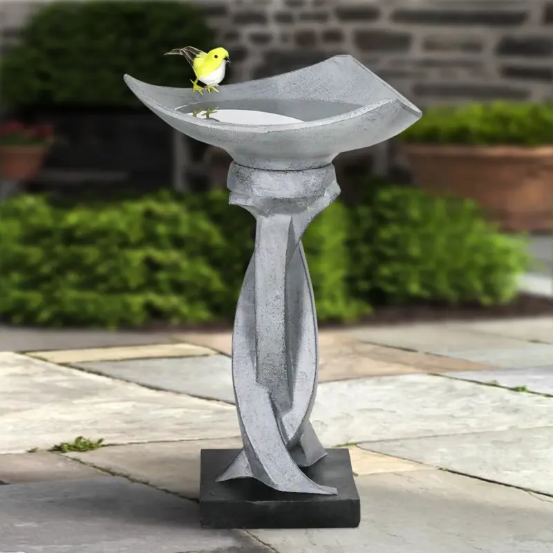 Outdoor Concrete Modern Birdbath with Base - Ideal for Garden and Yard-22.8"H